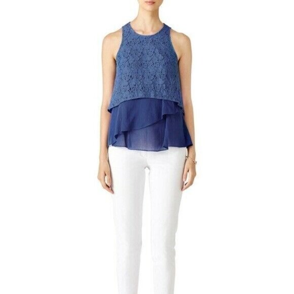 Derek Lam 10 Crosby Tank Women 2 Blue Lace Overlay - Picture 1 of 10